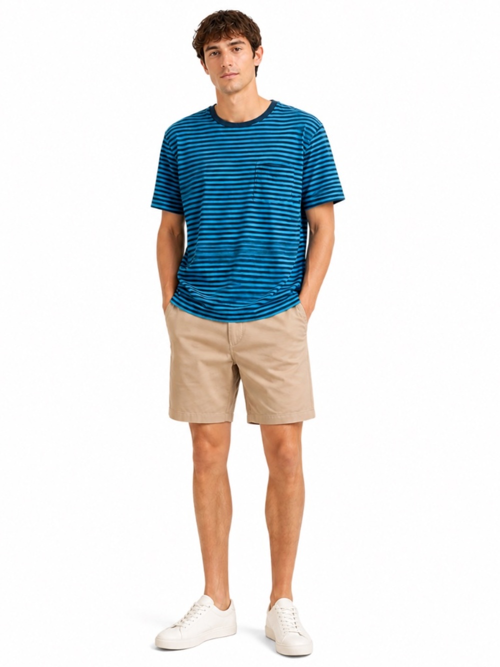 American Eagle Blue & Navy Striped Cotton Pocket T-Shirt – Size Large GUC